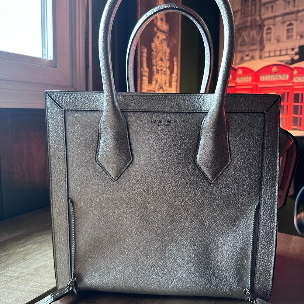 Henri Bendel Metallic Silver Tote Bag